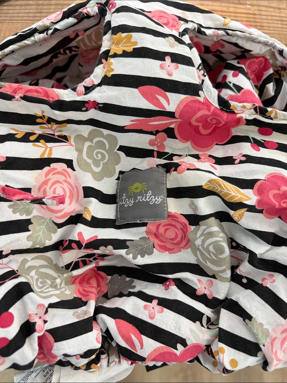 Itzy Ritzy Black & White Stripe Floral Baby Cover w/Pink Roses buggy/ high chair